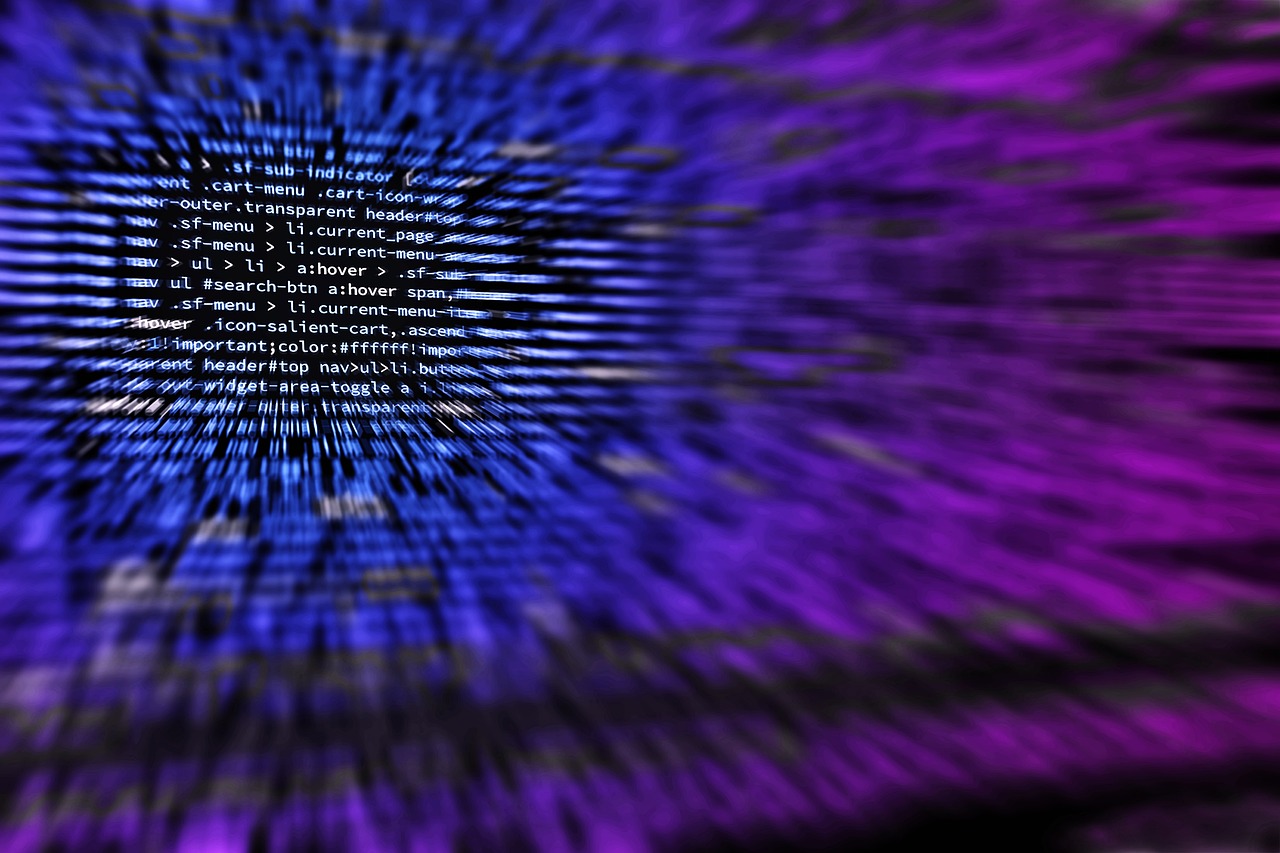 Source code on a screen with a motion-blur effect